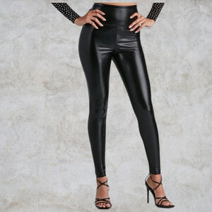 Women's Black Faux Leather High-Waist Leggings M Goth Chic Vixen
